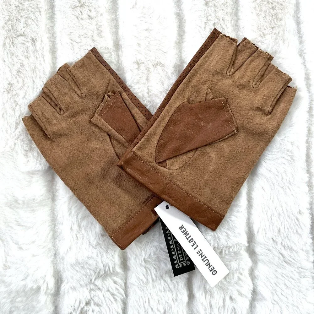 NWT Deena & Ozzy Leather Driving Gloves (Cognac) M/L